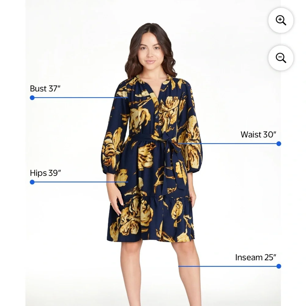 Floral Print Navy and Yellow Dress - Picture 7 of 7